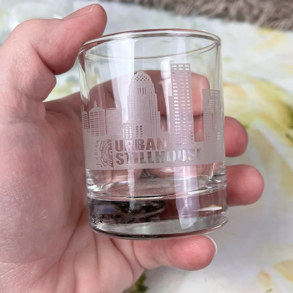 2 Jim Beam Urban Stillhouse Louisville Kentucky Shot Glass Glasses Scenery Thick